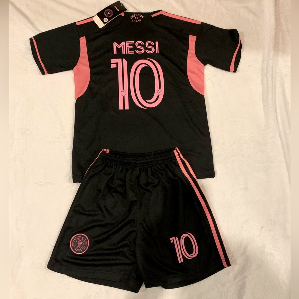 MESSI KIDS SOCCER JERSEY BLACK/PINK NWT TODDLER & YOUTH XS S M L XL 3T 4T 5T 6T
